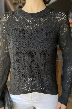 Ajurlu Kadın Triko Bluz Siyah