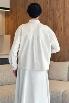 Çıtçıt Detaylı Gömlek Ve Etek İkili Tesettür Takım Taş