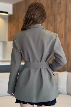 Kadın Astarlı Bel Kemerli Blazer Ceket Haki