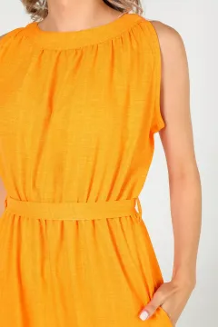 Kadın Bisiklet Yaka Bel Kuşaklı Tulum Orange