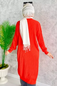 Kadın Bisiklet Yaka Boncuk İşlemeli Tesettür Triko Tunik Orange