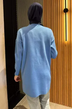 Kadın Bisiklet Yaka Fistolu Triko Tunik Mavi