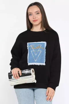 Kadın Bisiklet Yaka Üç İplik Şardonlu Sweatshirt Siyah