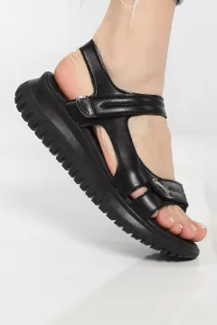 Kadın Cırtlı Sandalet Siyah