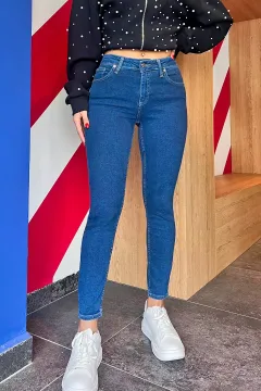 Kadın Likralı Yüksek Bel Jean Kot Pantolon Mavi