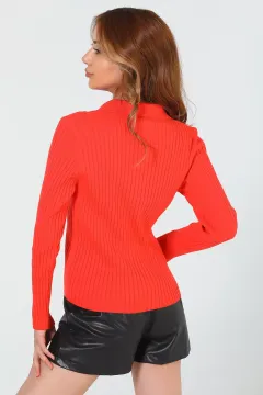 Kadın Polo Yaka Triko Bluz (s-m-l Beden Uyumludur) Orange