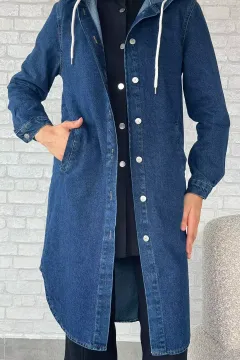 Kadın Tesettür Kapüşonlu Kot Jean Kap Lacivert