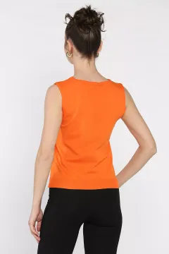 Kadın V Yaka Sıfır Kol Triko Bluz Orange