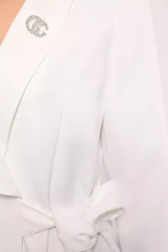 Kadın Yan Bağlamalı Astarlı Blazer Ceket Krem
