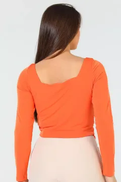 Kadın Büzgülü Crop Bluz Orange