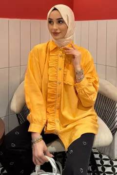 Ön Taş Ve Fırfır Detaylı Tesettür Gömlek Orange