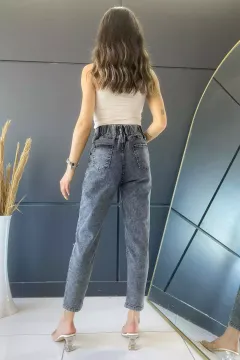 Yüksek Bel Taşlı Jean Kot Pantolon Koyugri