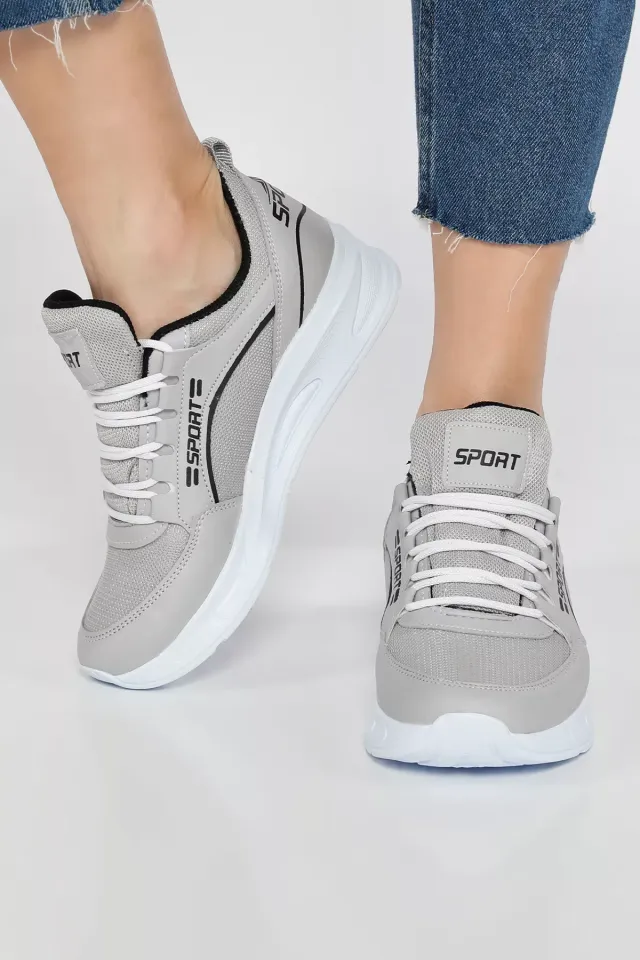 Bağcıklı Kadın Spor Ayakkabı Gri