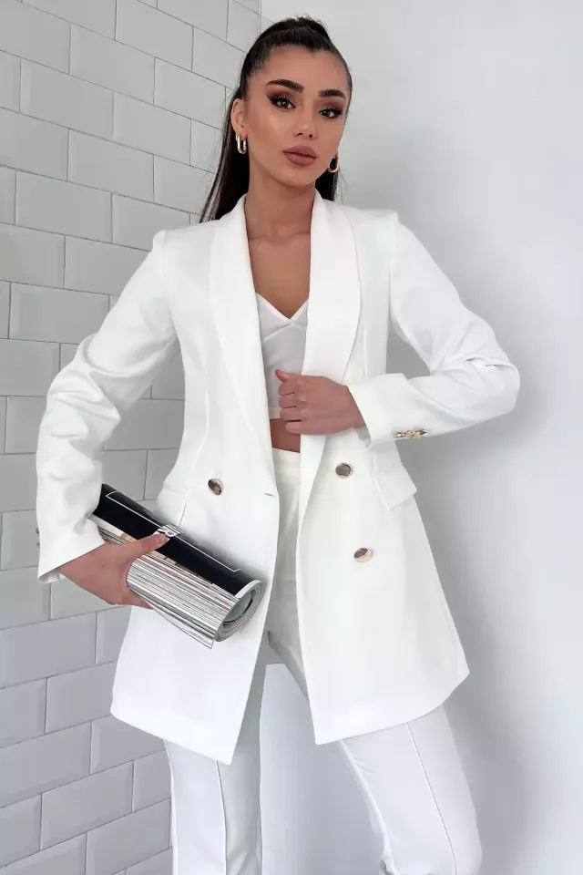 Kadın Astarlı Blazer Ceket Krem