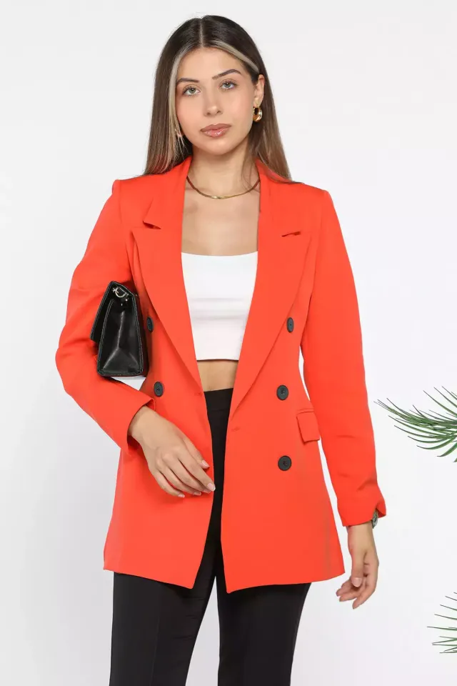 Kadın Astarlı Düğmeli Blazer Ceket Orange