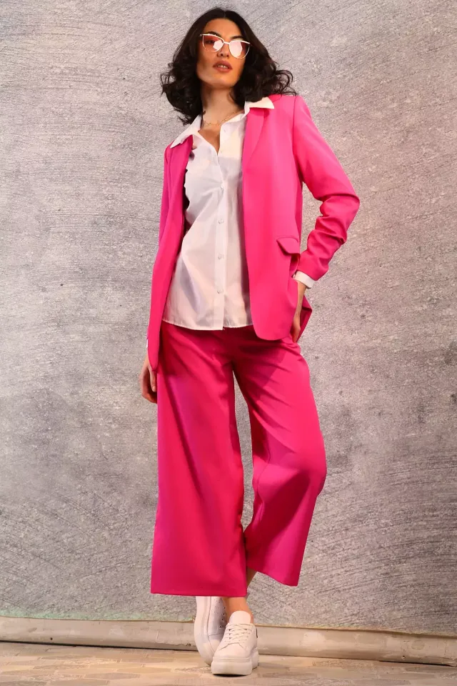 Kadın Astarlı Kol Büzgü Detaylı Blazer Ceket Koyufuşya