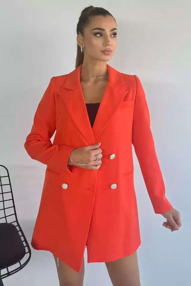 Kadın Astarlı Uzun Blazer Ceket Orange