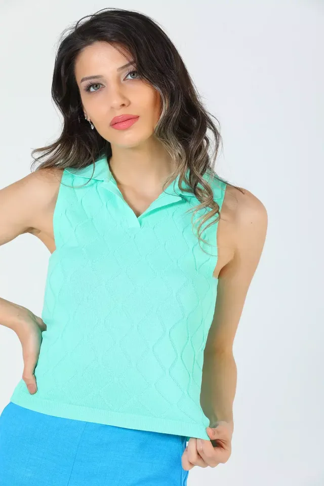 Kadın Polo Yaka Mevsimlik Triko Bluz (s-m-l Beden Uyumludur) Mint