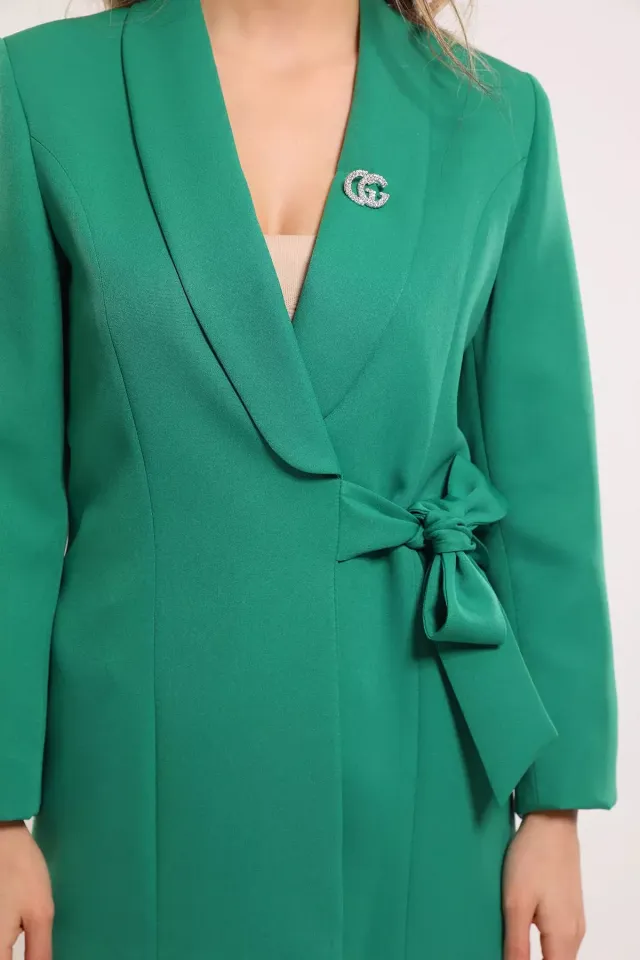 Kadın Yan Bağlamalı Astarlı Blazer Ceket Yeşil